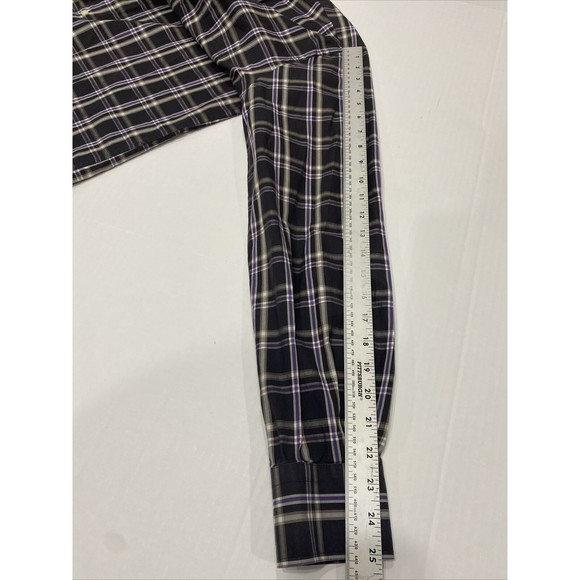 Peter Millar Mens Plaid Long Sleeve Button Front Shirt Purple Black Gray‎ Size L - Picture 8 of 8